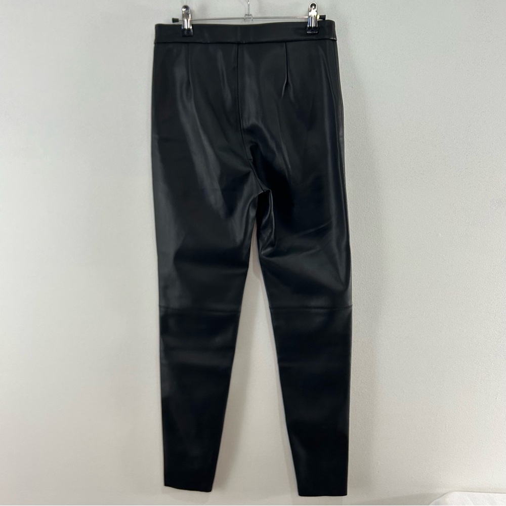 Zara Women’s‎ Black Faux Leather High Waist  Raw Hem Pants Size Small EUC - Picture 2 of 9